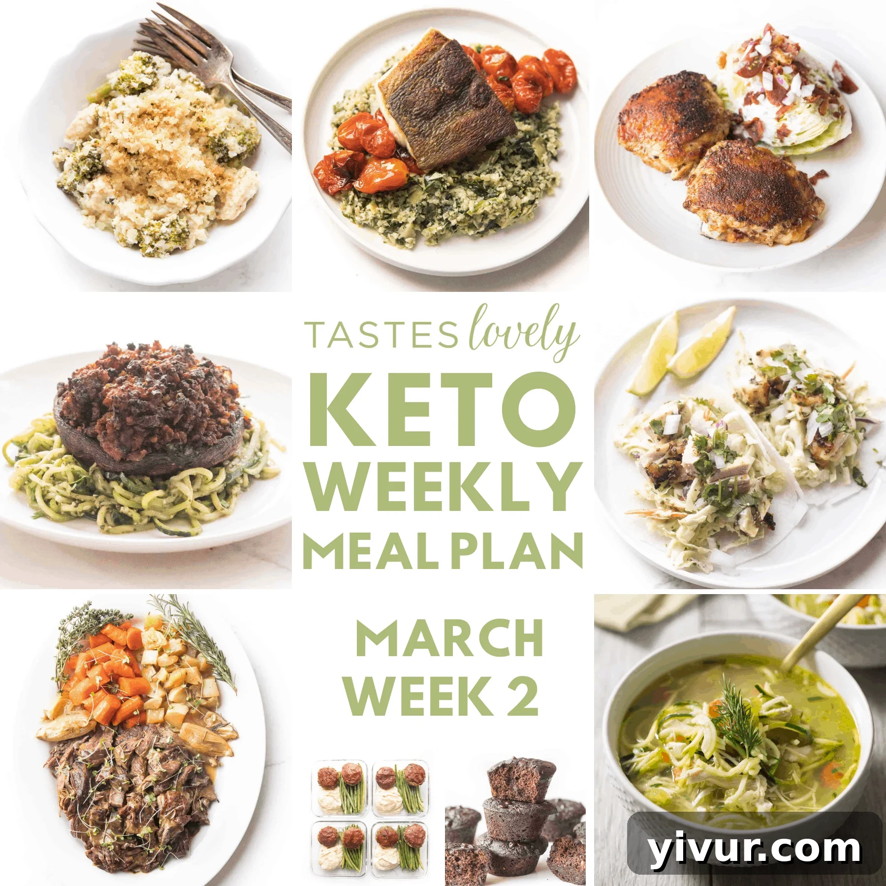 Keto Menu for March Week 2 2 A vibrant display of various keto-friendly meals, including fresh vegetables, lean proteins, and healthy fats, arranged on a rustic wooden table with a printable meal plan template in the foreground.