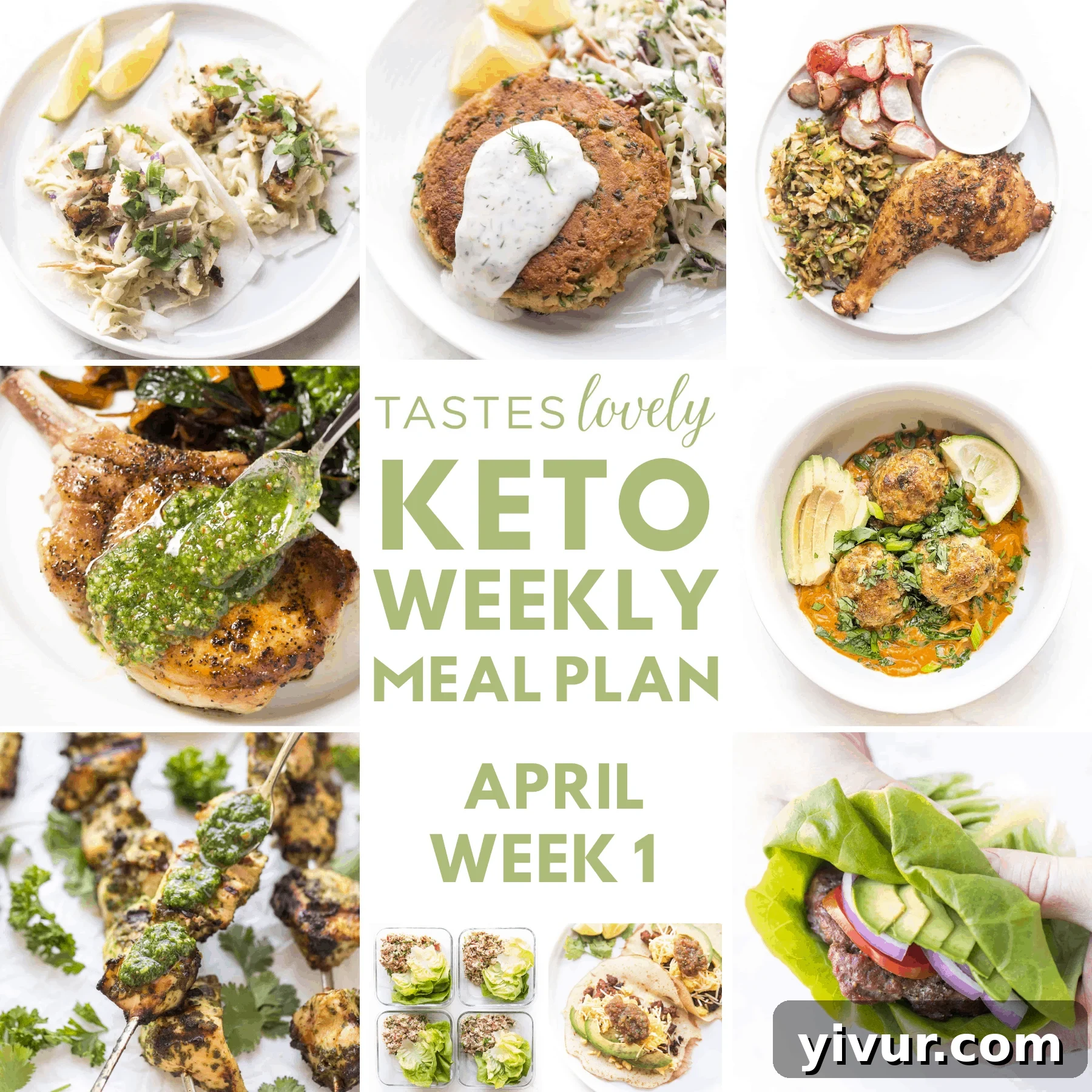 Weekly Keto Success Roadmap 2 A vibrant, healthy keto meal plan spread with various low-carb dishes like chicken tacos, salmon cakes, and grilled chicken, ready for the week ahead.