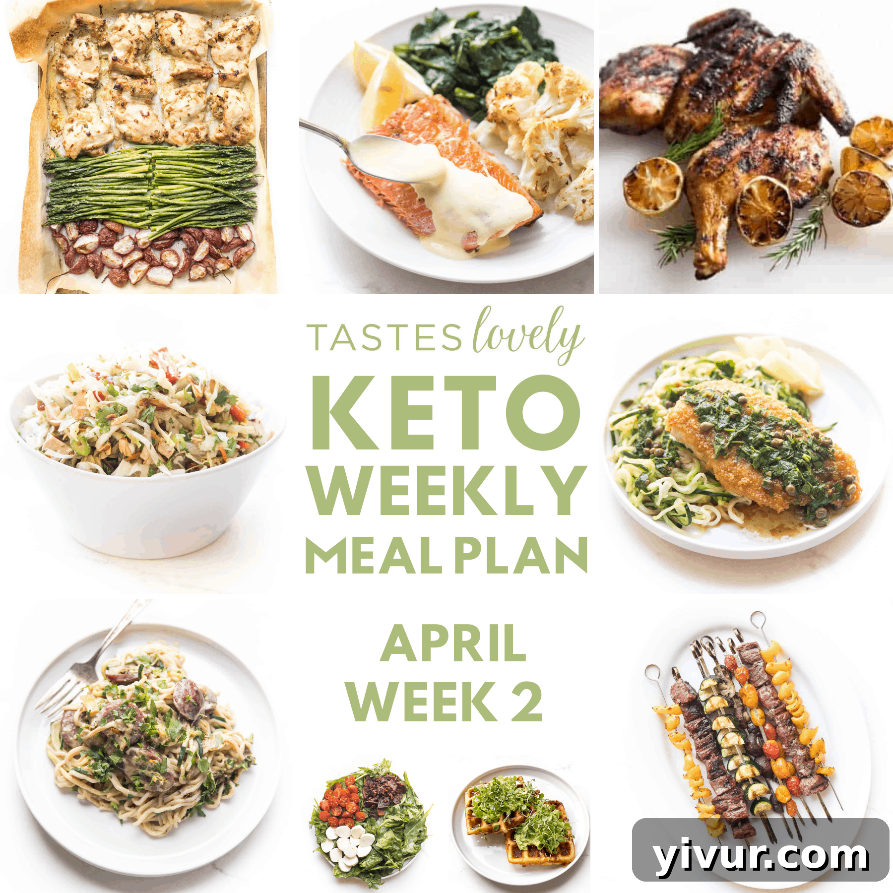 A vibrant collage representing a week of delicious keto meals, showcasing diverse ingredients and healthy portions.
