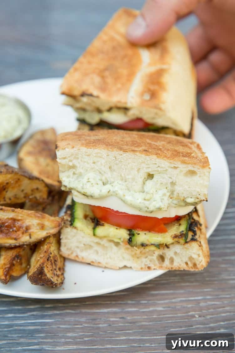 Grilled Zucchini Caprese Sandwiches with Pesto Mayo – a perfect summer sandwich for family gatherings.