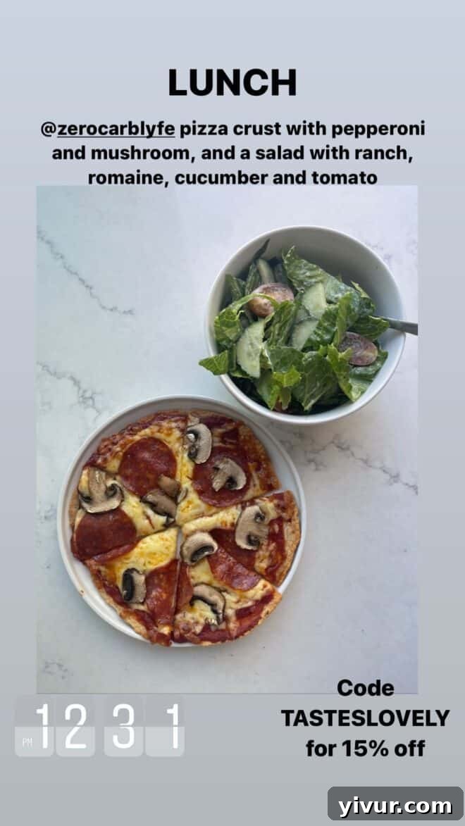 Edible March Adventures 31 Zero Carb Crust Pizza with Ranch Salad