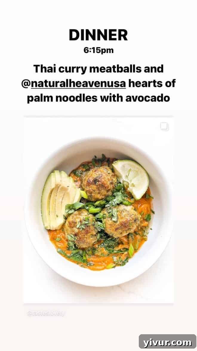 Edible March Adventures 36 Thai Curry Meatballs, Hearts of Palm, Avocado