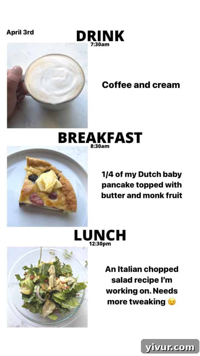 Keto Latte, Dutch Baby pancake, and a fresh Italian Chopped Salad for a versatile meal