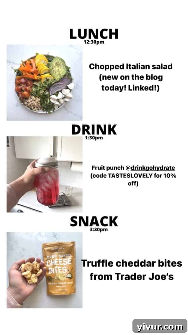 Italian Chopped Salad, hydrating GoHydrate, and delicious Truffle Cheddar Bites