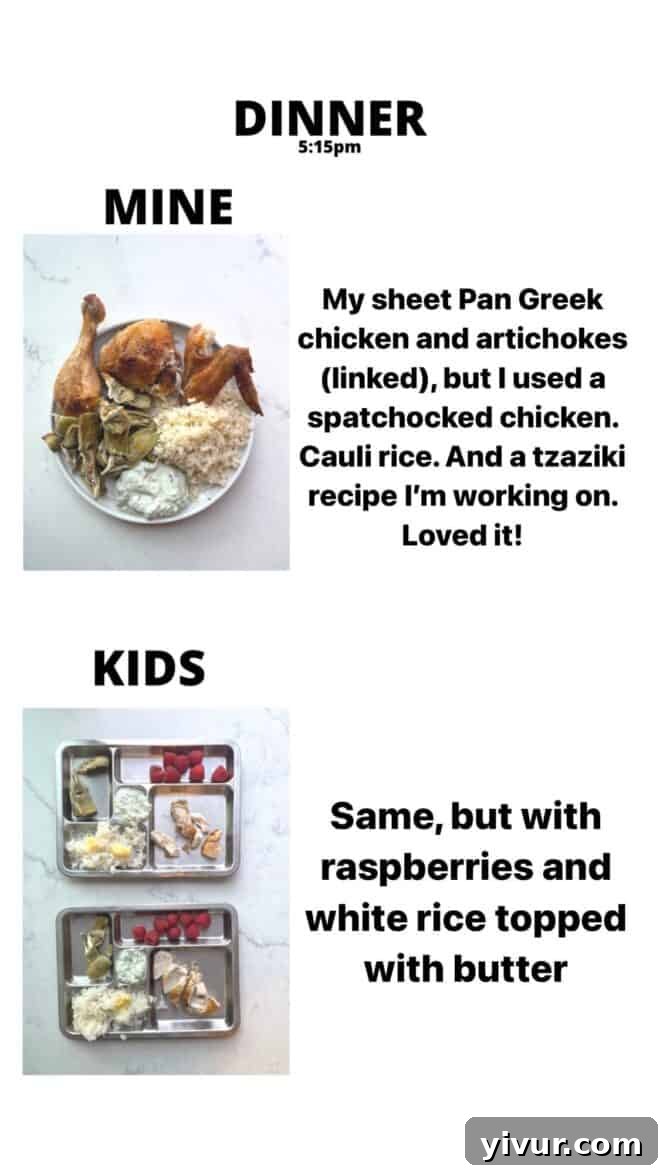 Sheet Pan Greek Chicken, roasted Artichokes, creamy Tzatziki, and fluffy Cauliflower Rice