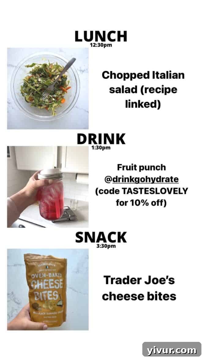 Italian Chopped Salad, hydrating GoHydrate, and Trader Joe's Cheese Bites