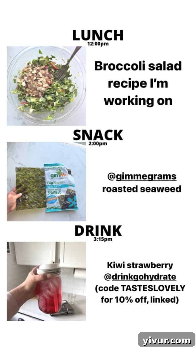 Fresh Broccoli Salad, savory Roasted Seaweed, and hydrating GoHydrate