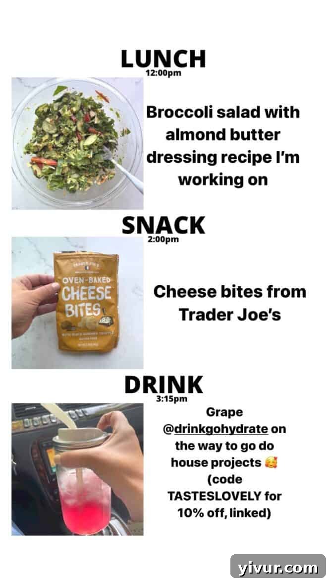 Broccoli Salad, delicious Cheese Bites, and hydrating GoHydrate