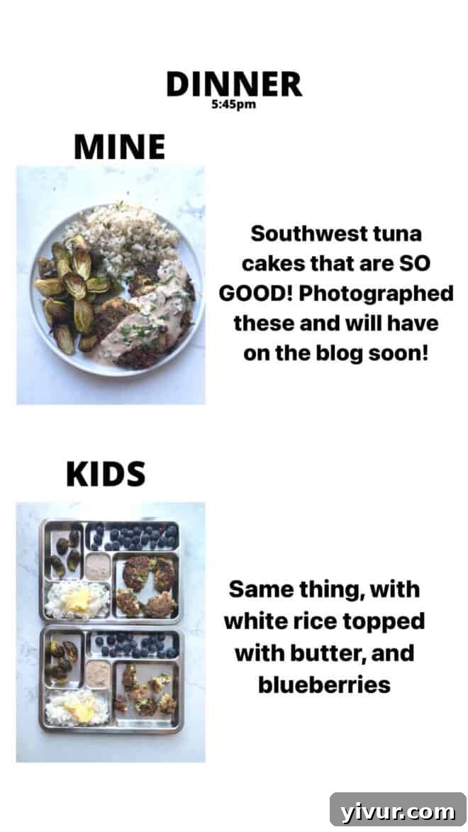 Southwest Tuna Cakes, roasted Brussels Sprouts, and fluffy Cauliflower Rice