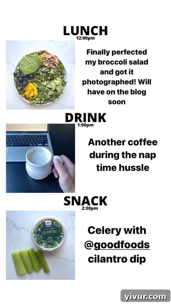 Fresh Broccoli Salad, a creamy Keto Latte, crisp Celery, and a flavorful Cilantro Dip