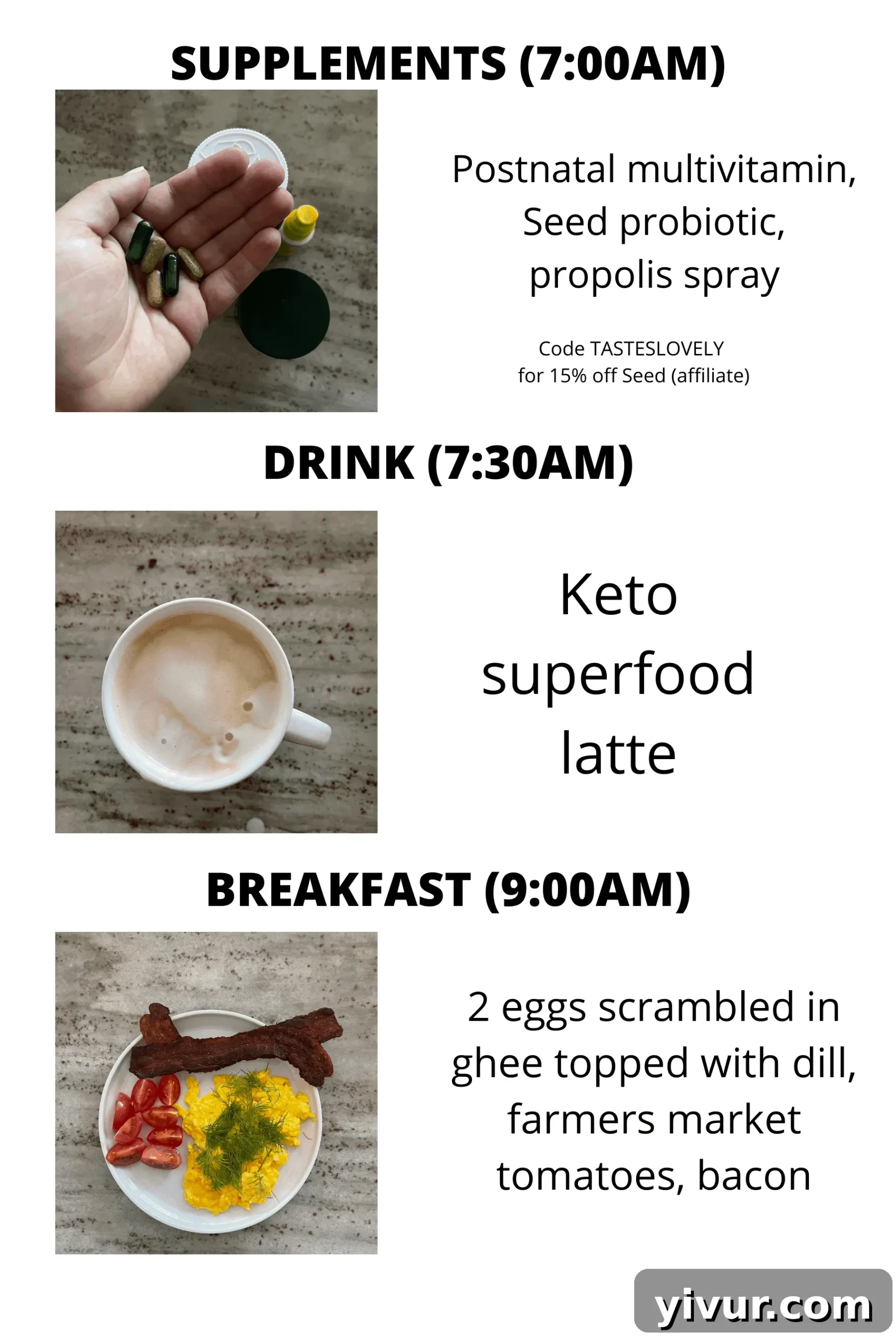 Morning supplements and keto superfood latte routine