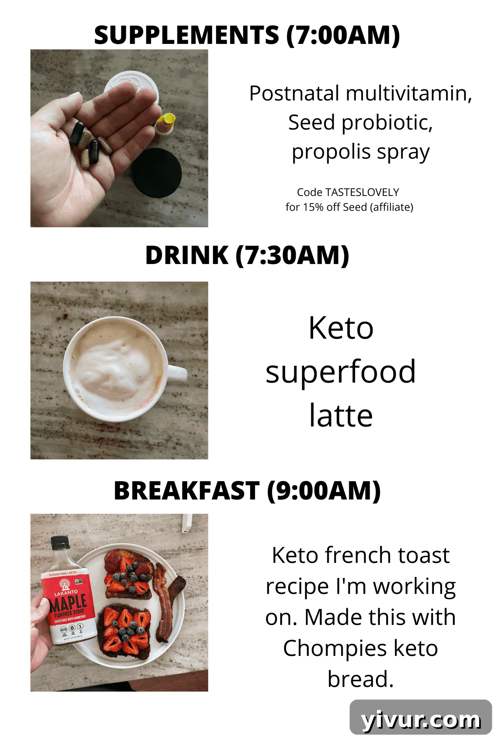 Morning supplements and keto superfood latte for a healthy start