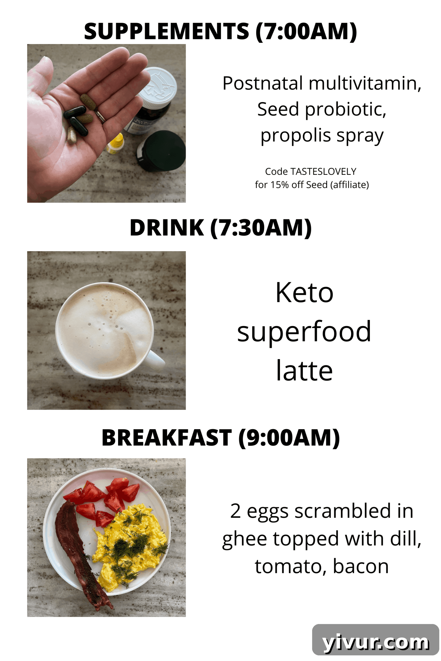 Morning supplements and keto superfood latte for a focused start
