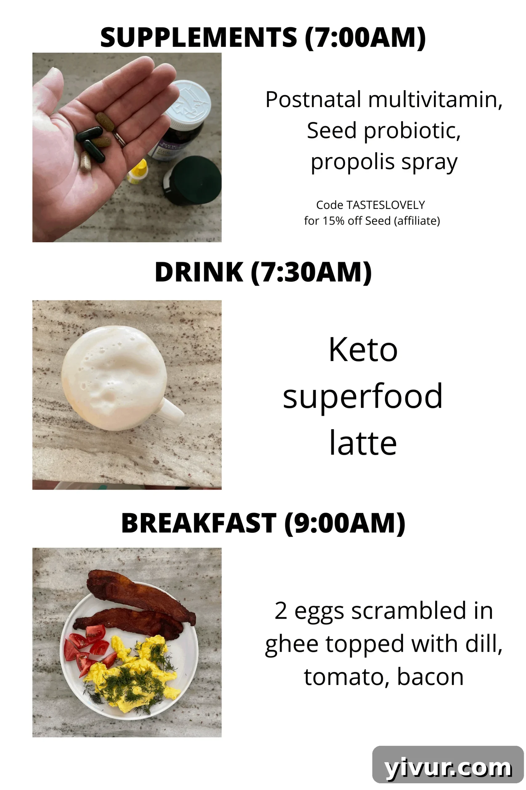 Morning essentials: supplements and keto superfood latte