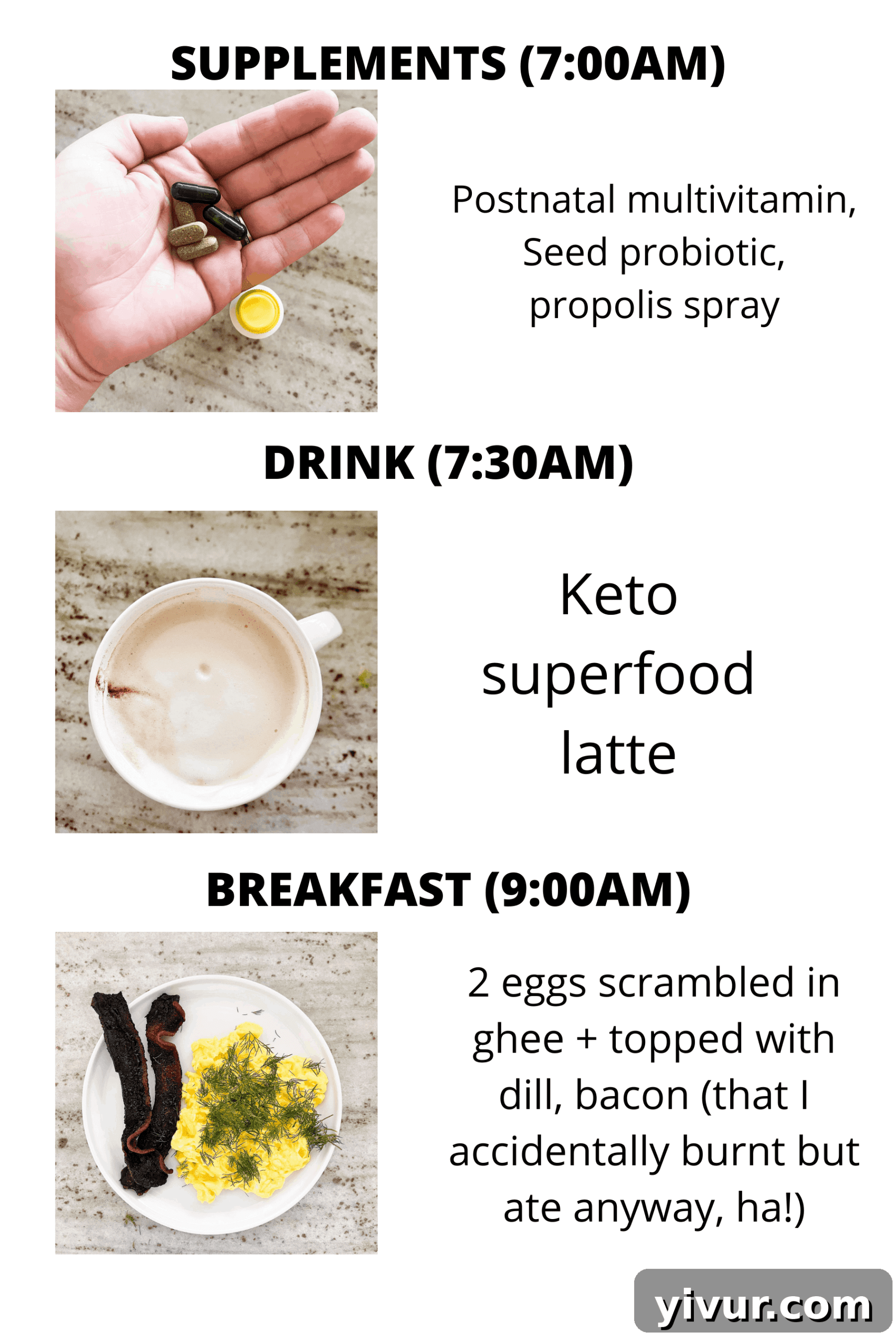 Morning supplements and keto superfood latte for a healthy start