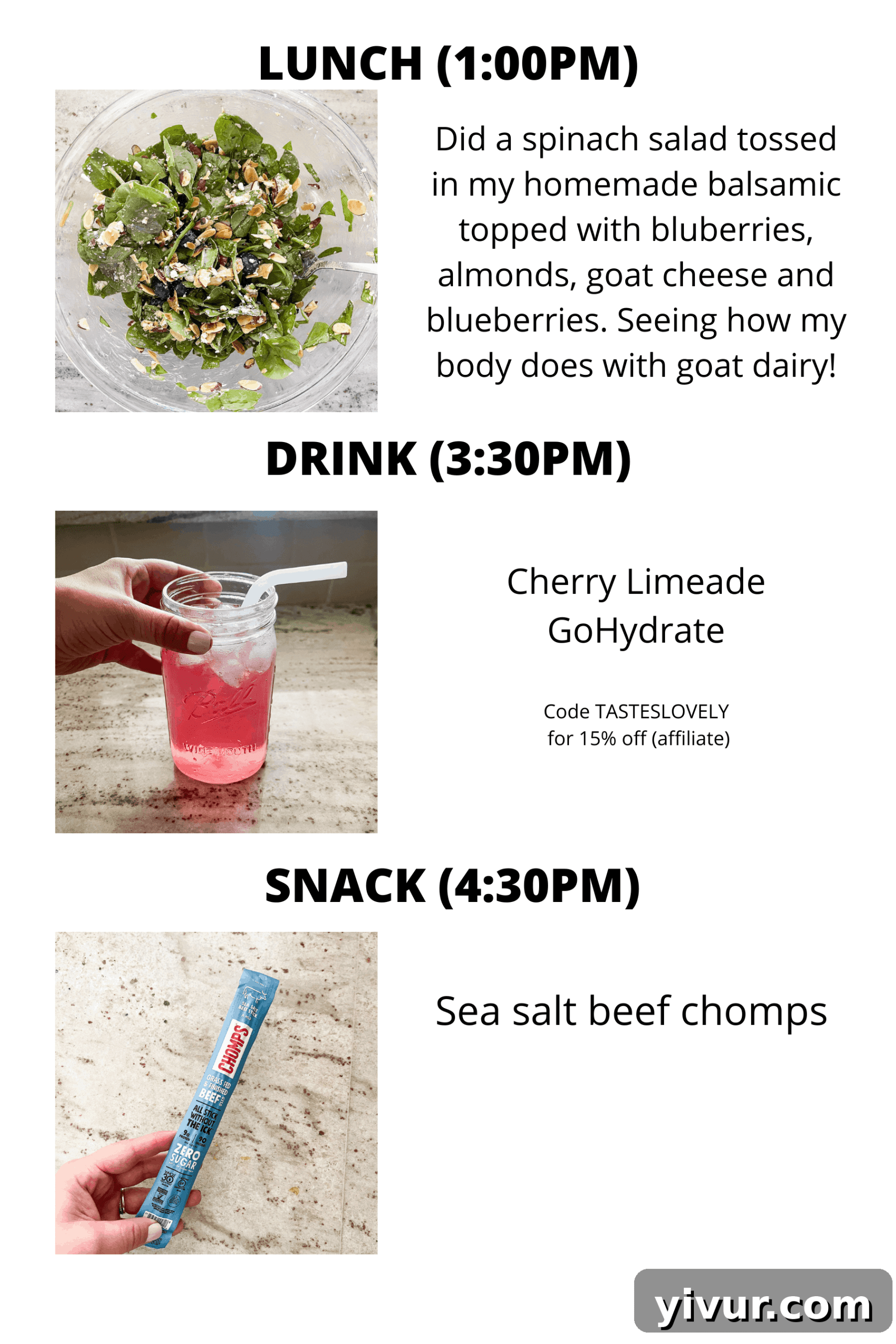 Keto balsamic dressing, GoHydrate, and Chomps for a nutritious snack
