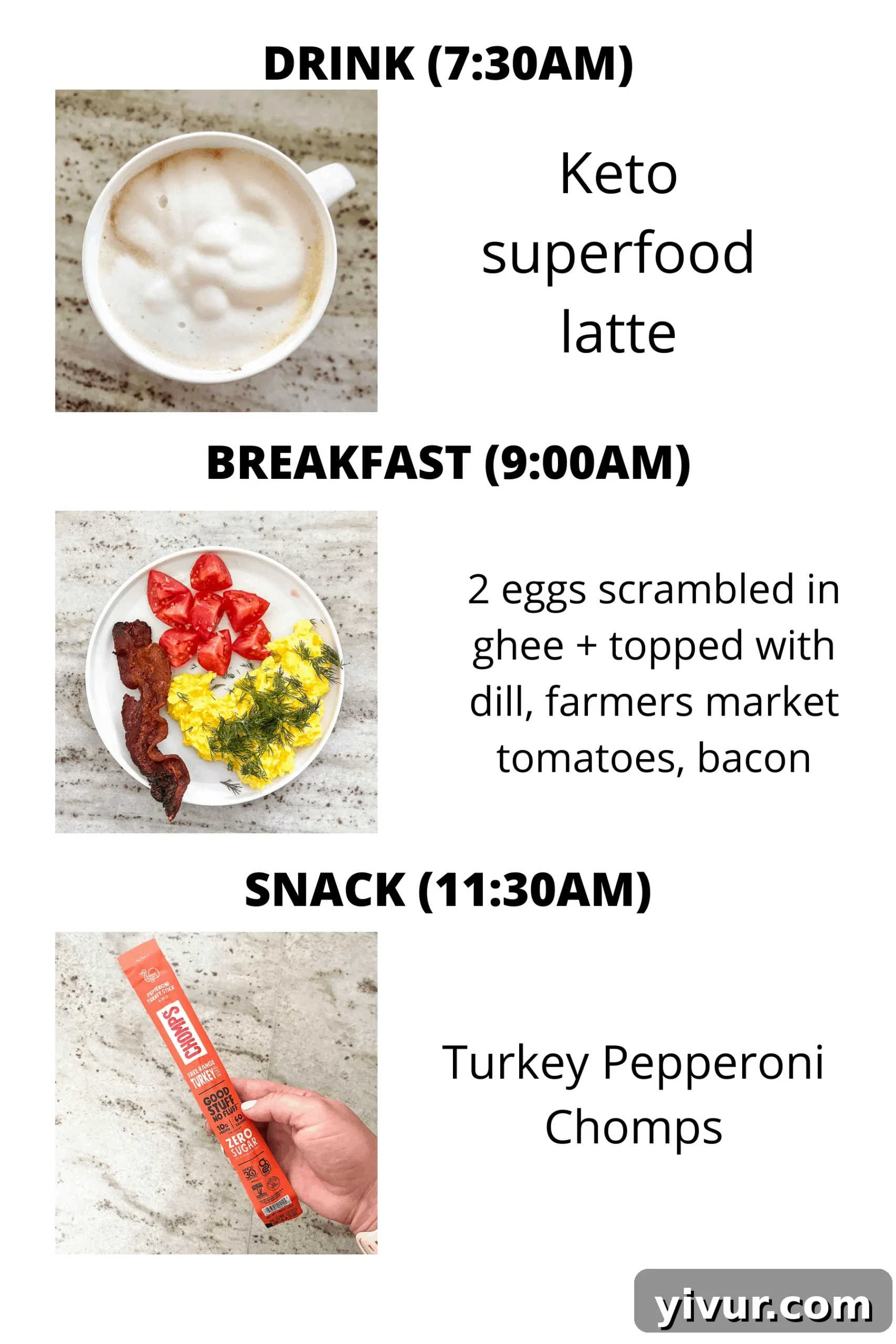 Keto superfood latte and Chomps for an energizing start