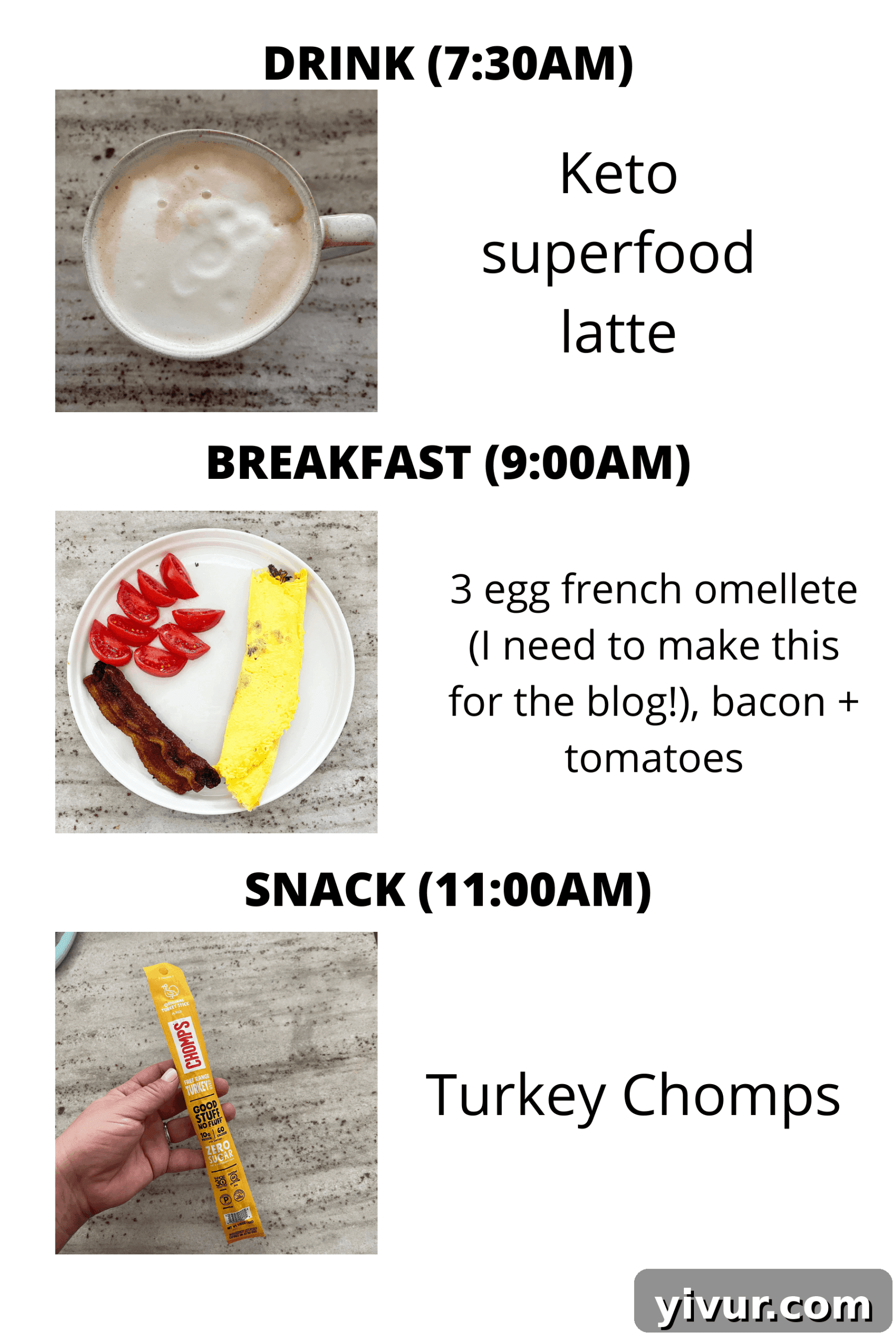 Keto superfood latte and Chomps for a quick morning meal