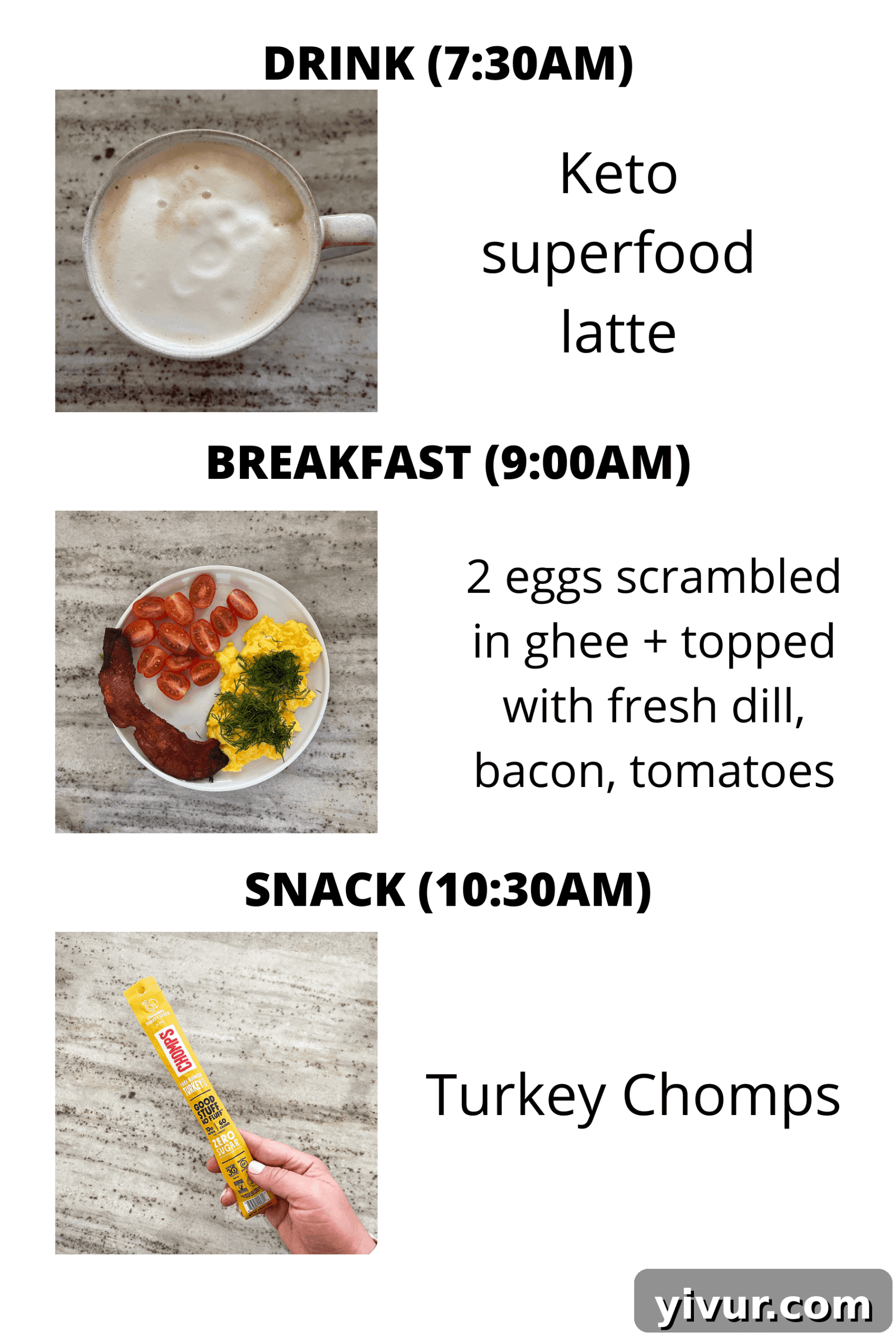 Keto superfood latte and Chomps for a solid morning start