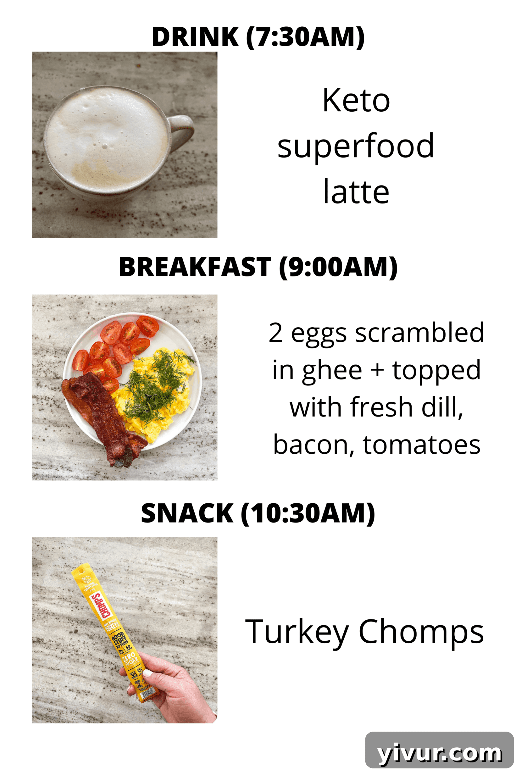 Keto superfood latte and Chomps to begin the day