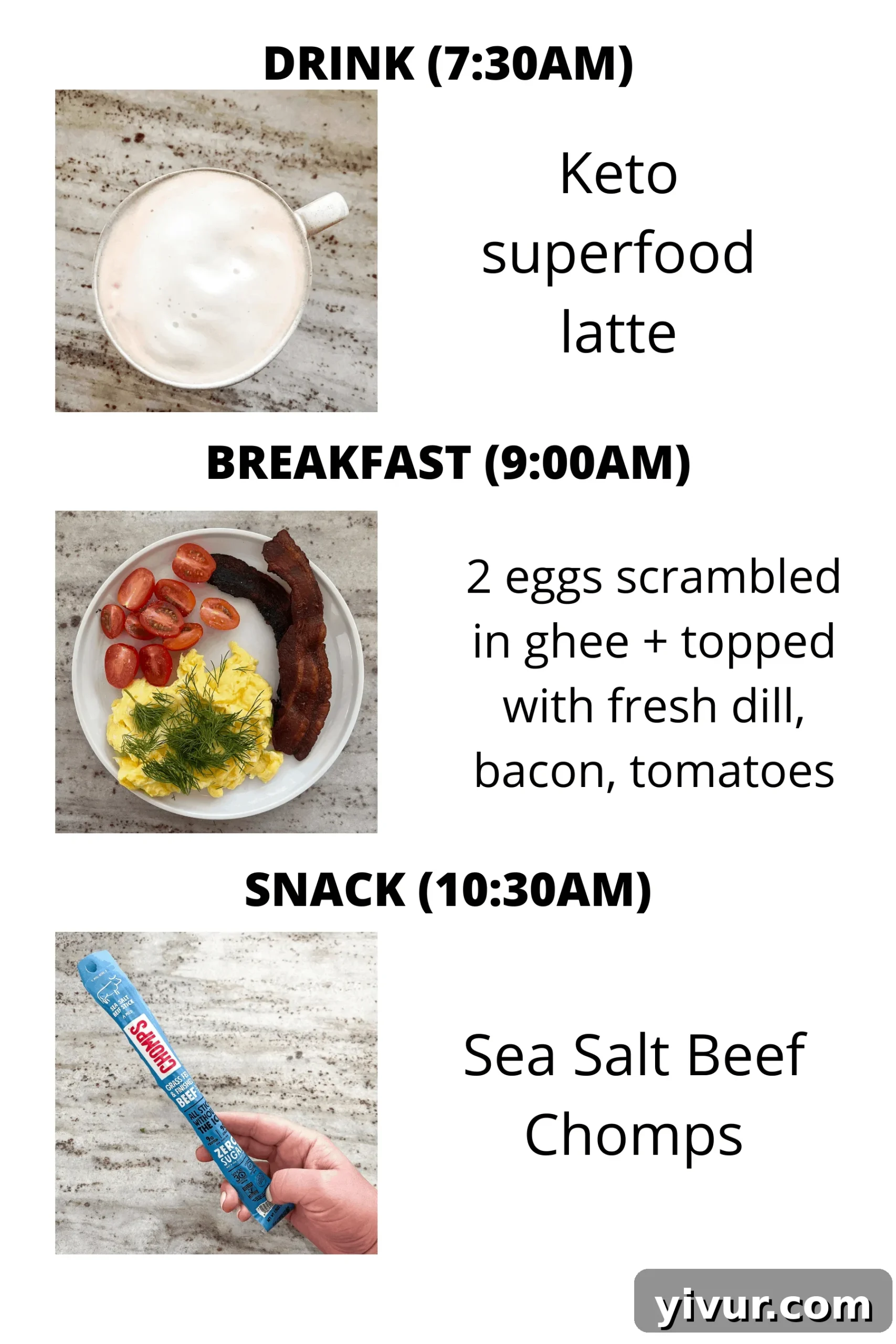 Keto superfood latte and Chomps for a healthy start