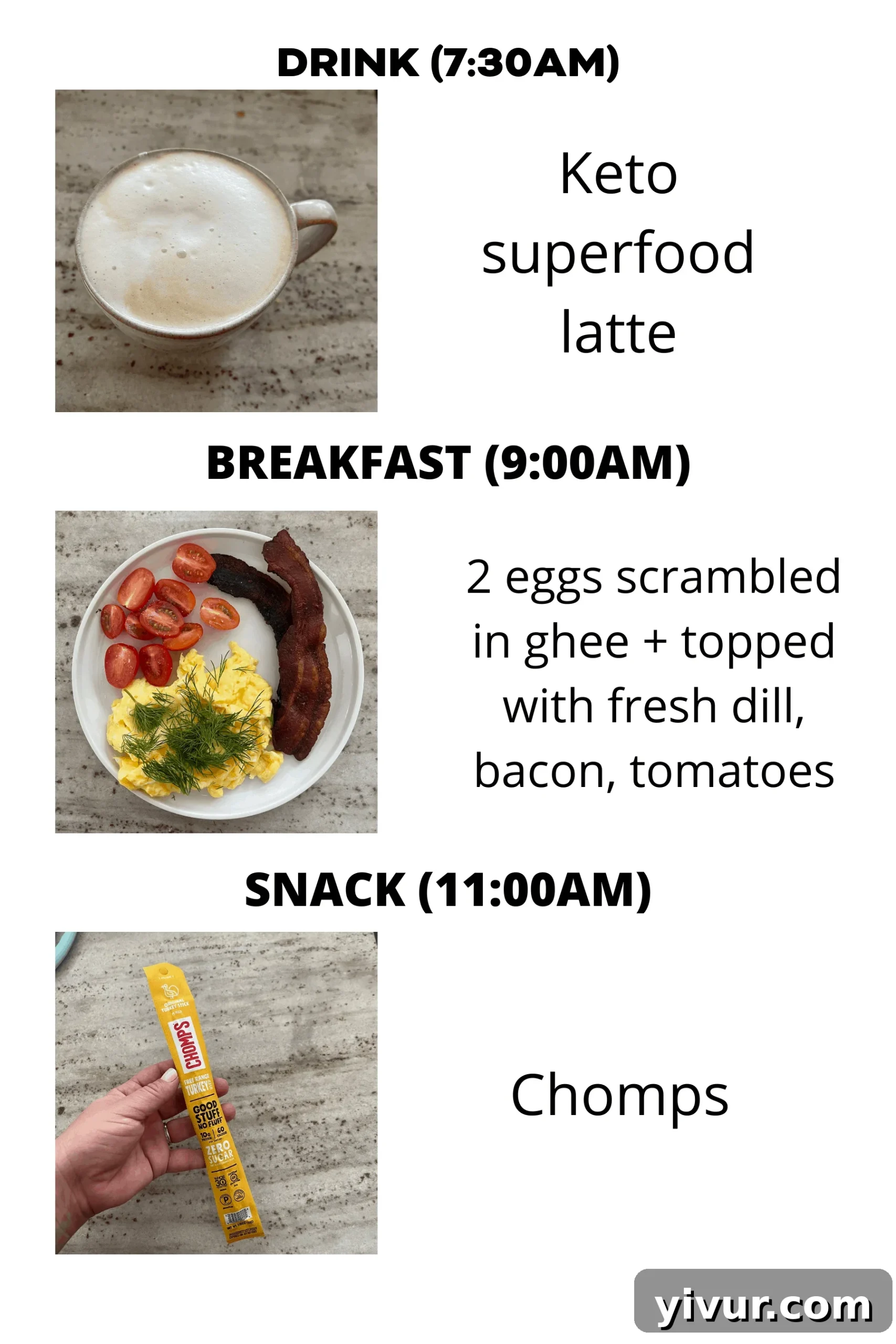 Keto superfood latte and Chomps for a satisfying morning