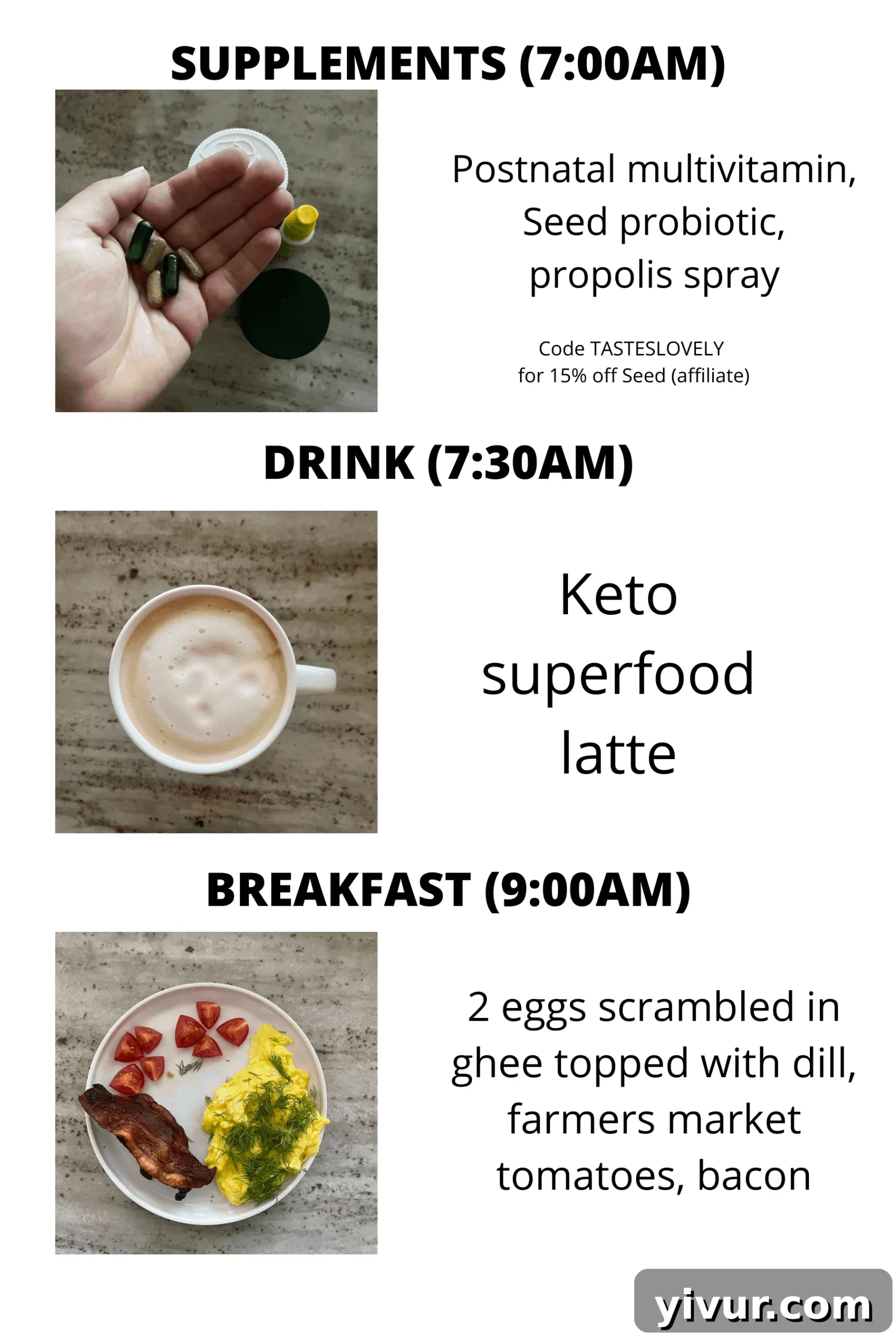 Morning supplements for daily wellness and a keto superfood latte