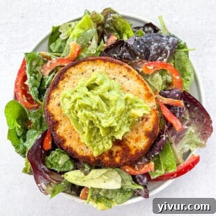 Keto Chile Lime Chicken Burger Bowls with guacamole and vegetables