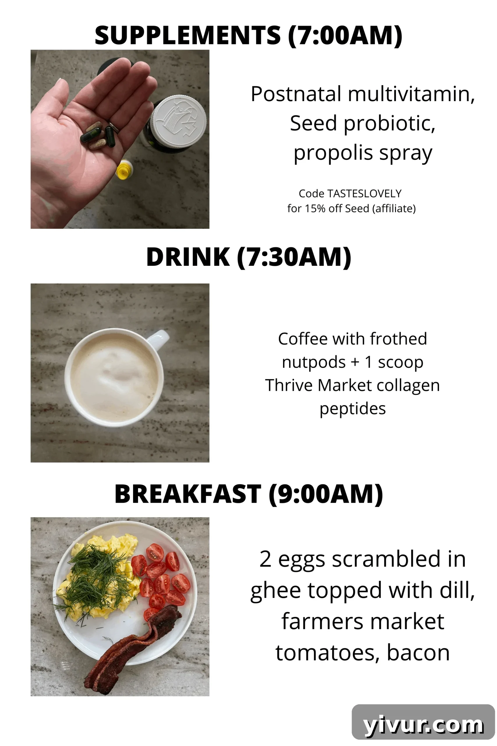 Morning supplements and coffee with Nutpods