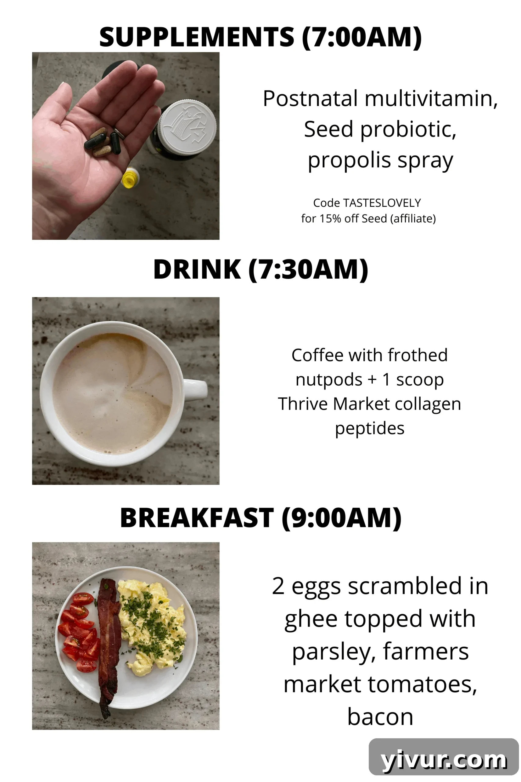 Morning supplements and coffee with Nutpods