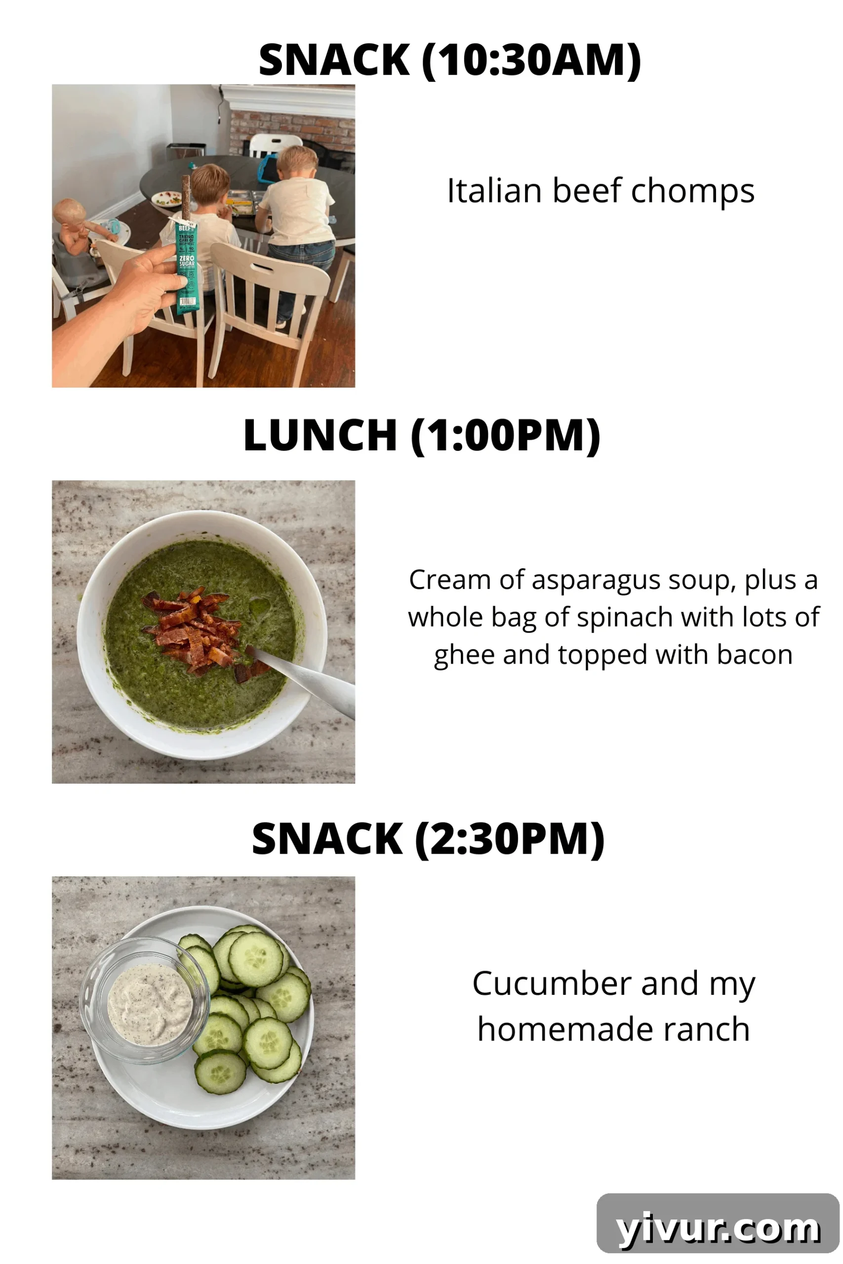 Keto cream of asparagus soup with Chomps and ranch