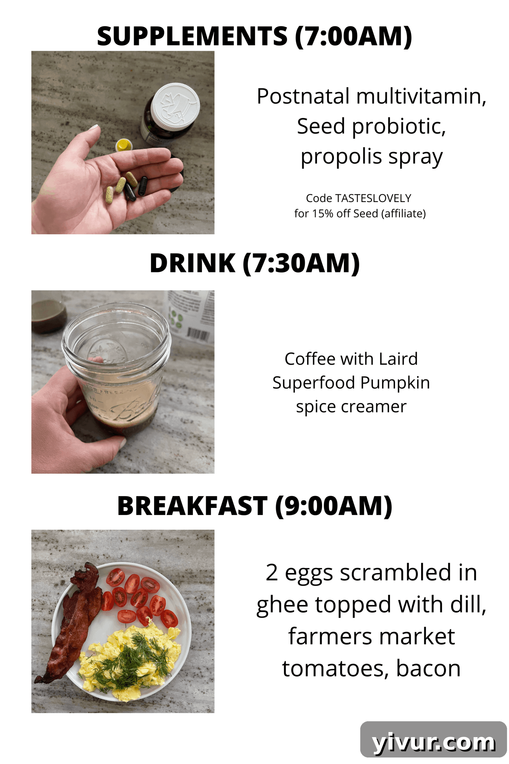 Morning supplements with seasonal pumpkin spice creamer