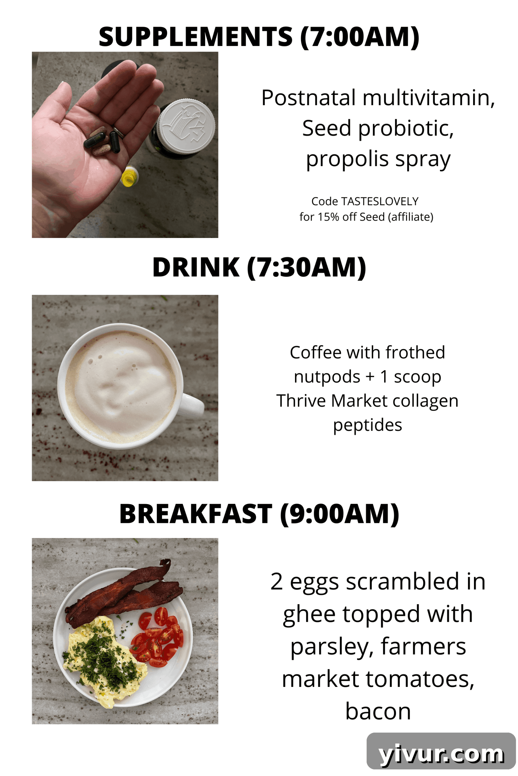 Daily morning routine with supplements and coffee