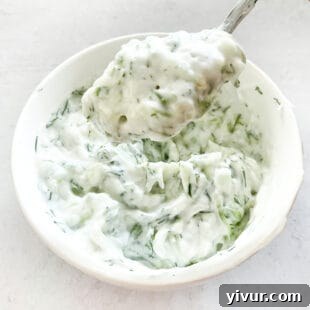 Keto Tzatziki Sauce with fresh dill and cucumber