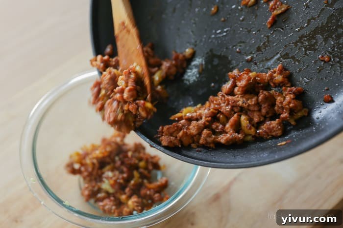 Sausage mixture transferred to a bowl