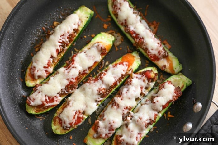 Sausage Stuffed Zucchini baking in the oven