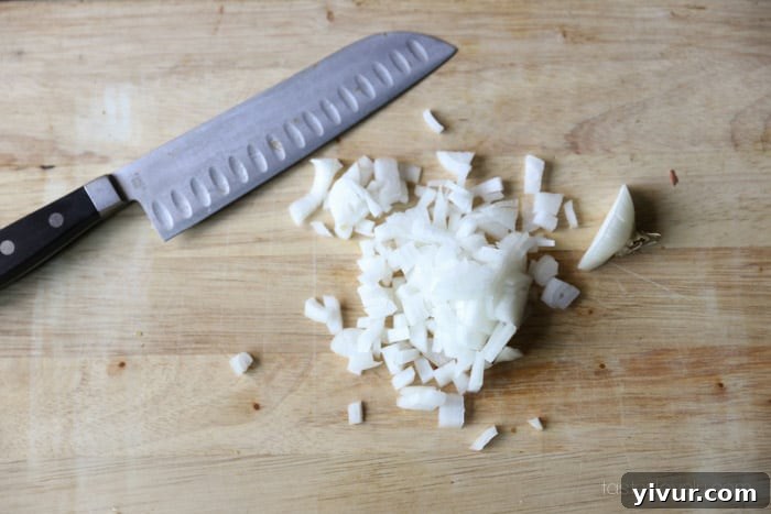 Chopped onion and garlic ready for cooking