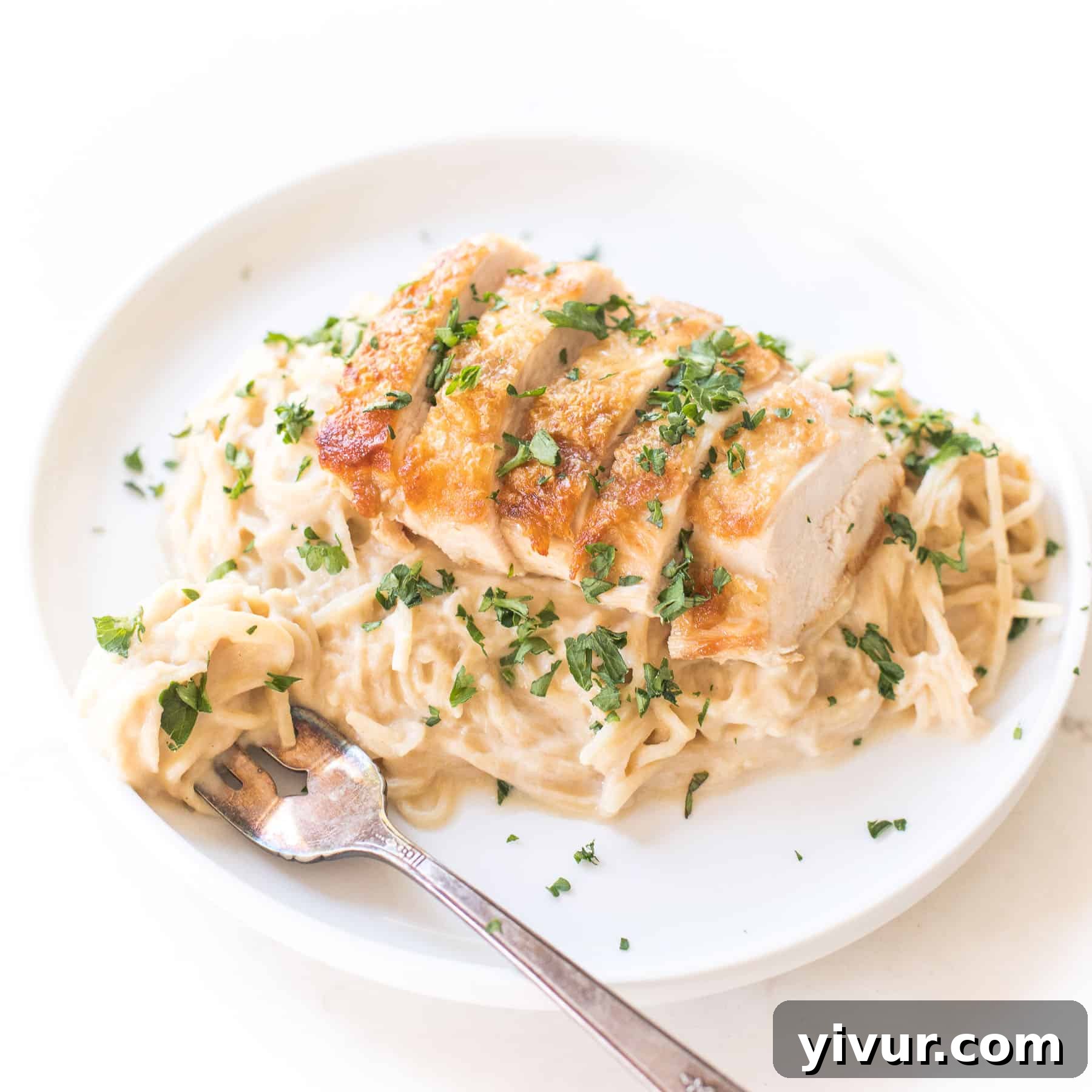 Creamy Keto chicken cauliflower alfredo pasta, a delicious low-carb alternative to traditional pasta dishes.