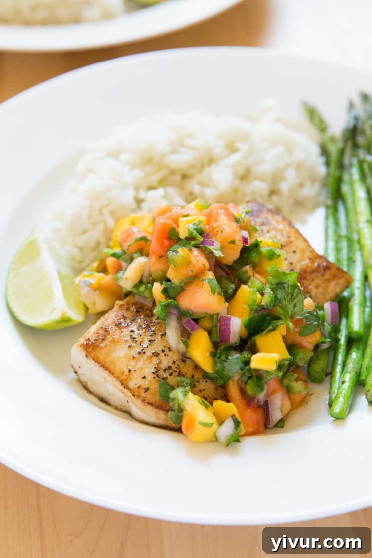 Pan Seared Mahi Mahi with Mango Papaya Salsa