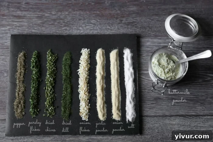 Individual ingredients for homemade ranch seasoning
