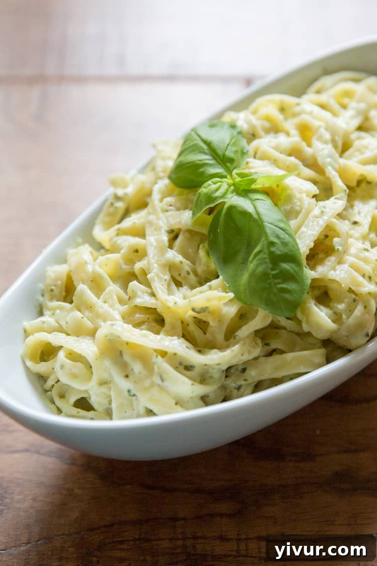 Effortless Creamy Pesto Pasta Fifteen Minute Dinner 2 creamy pesto pasta in a white bowl