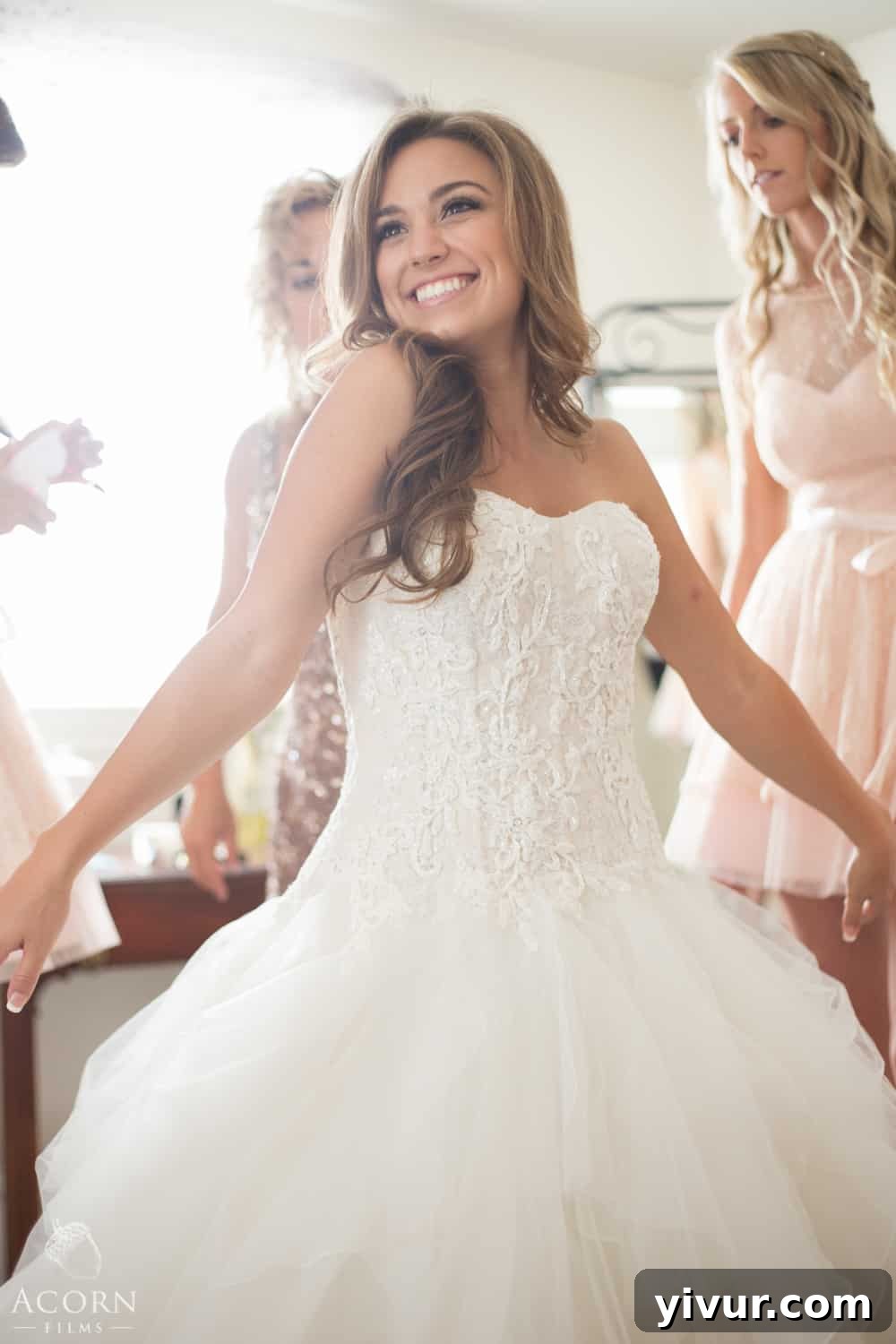 Candid shot of bride Callie on her wedding day