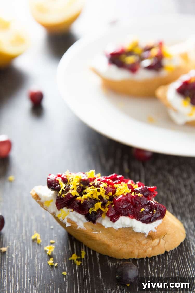 Festive Cranberry Orange Toasts 2 Roasted Cranberry and Orange Crostini, a vibrant Thanksgiving appetizer