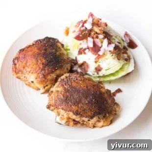 Keto Cajun Chicken Thighs, showing well-seasoned chicken with a crispy crust.