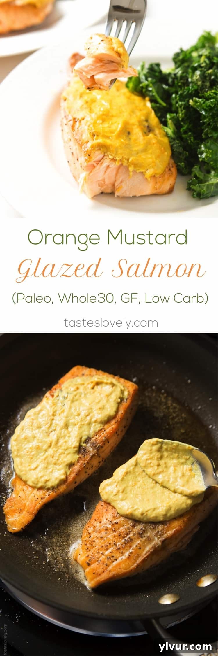 Beautifully plated Orange Mustard Glazed Salmon, garnished with fresh orange slices, ready to be served. A healthy and quick dinner idea.