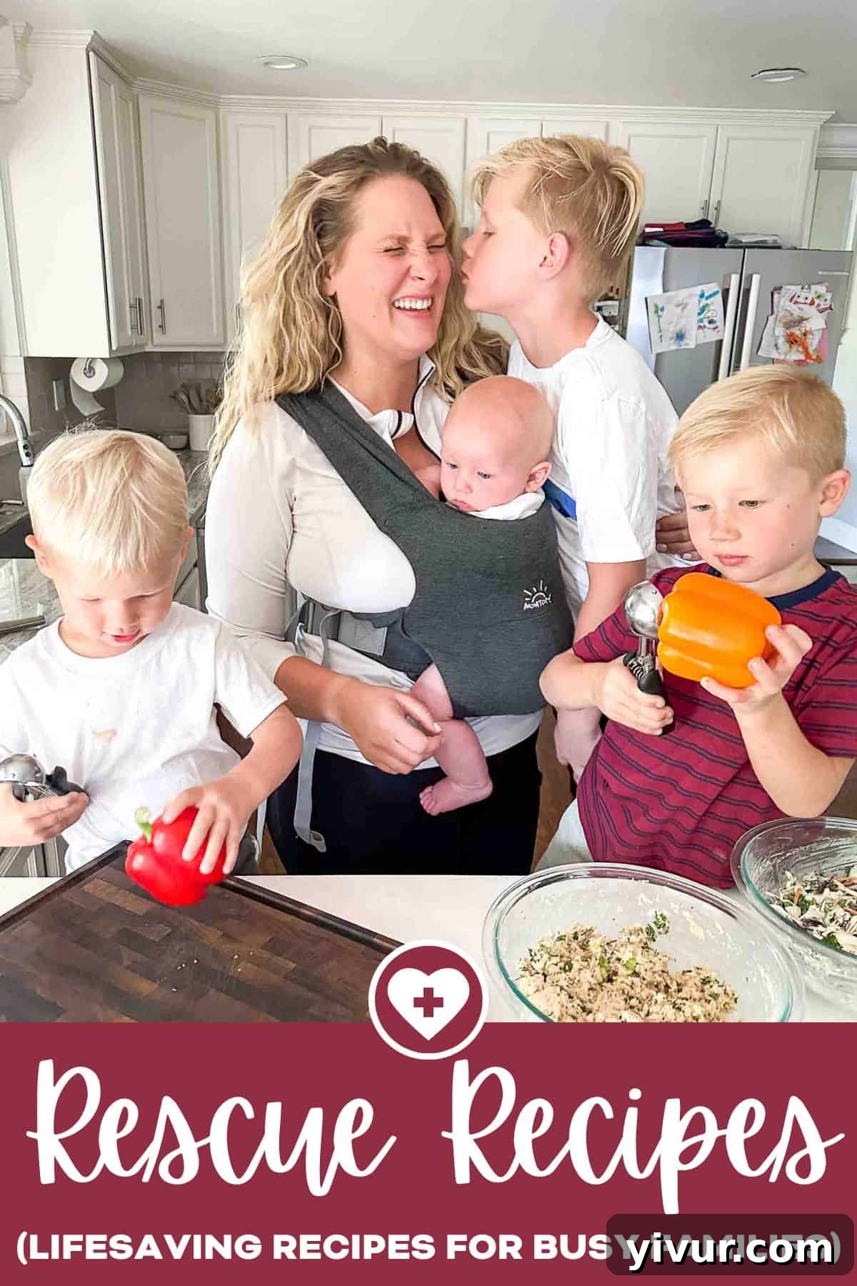 rescue recipes photo with a mom and her four sons enjoying a meal together