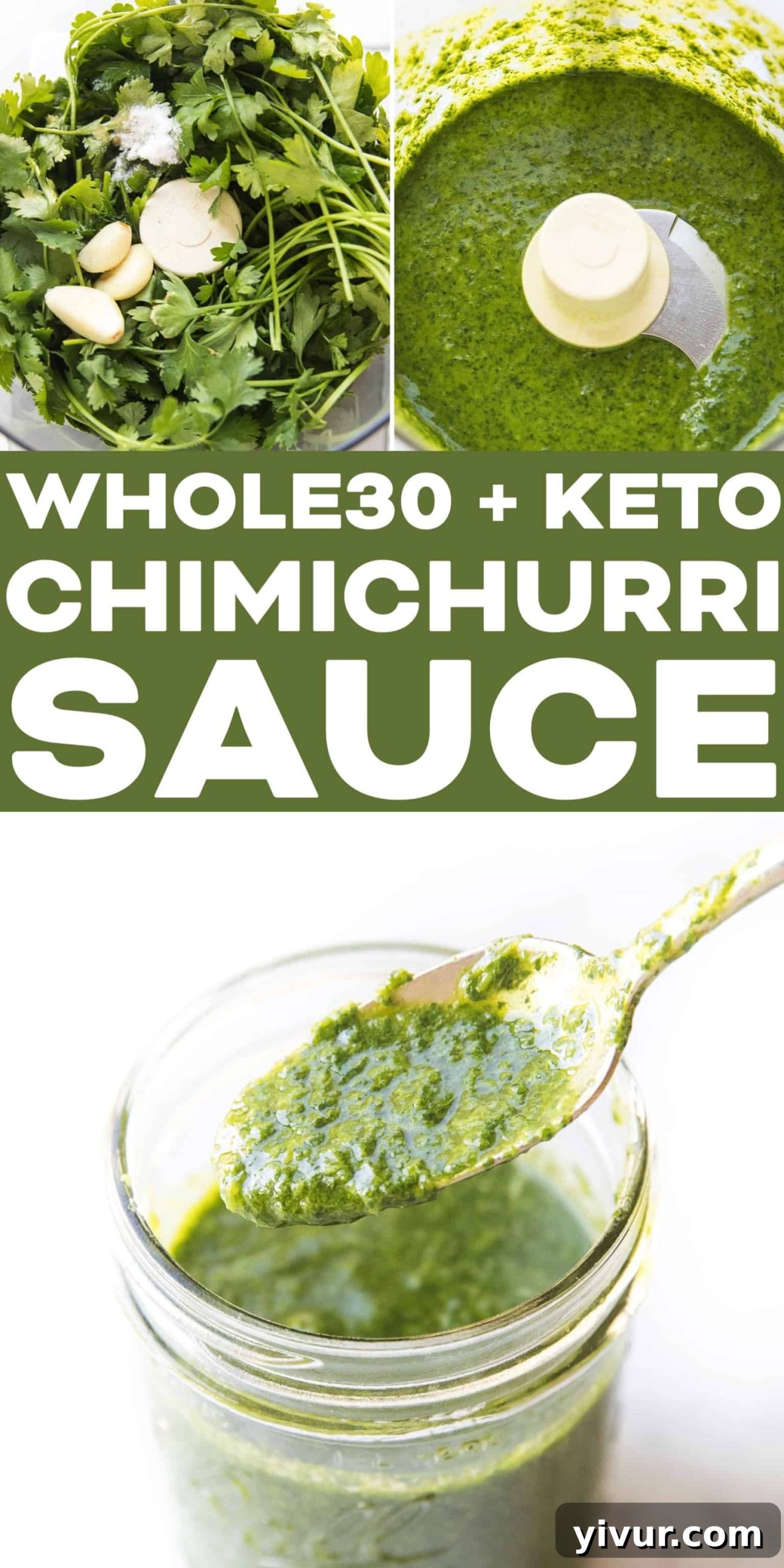 Wholesome Whole30 Chimichurri Sauce Keto and Paleo Friendly 7 Close-up of fresh chimichurri sauce in a glass jar, showcasing its texture and vibrant color