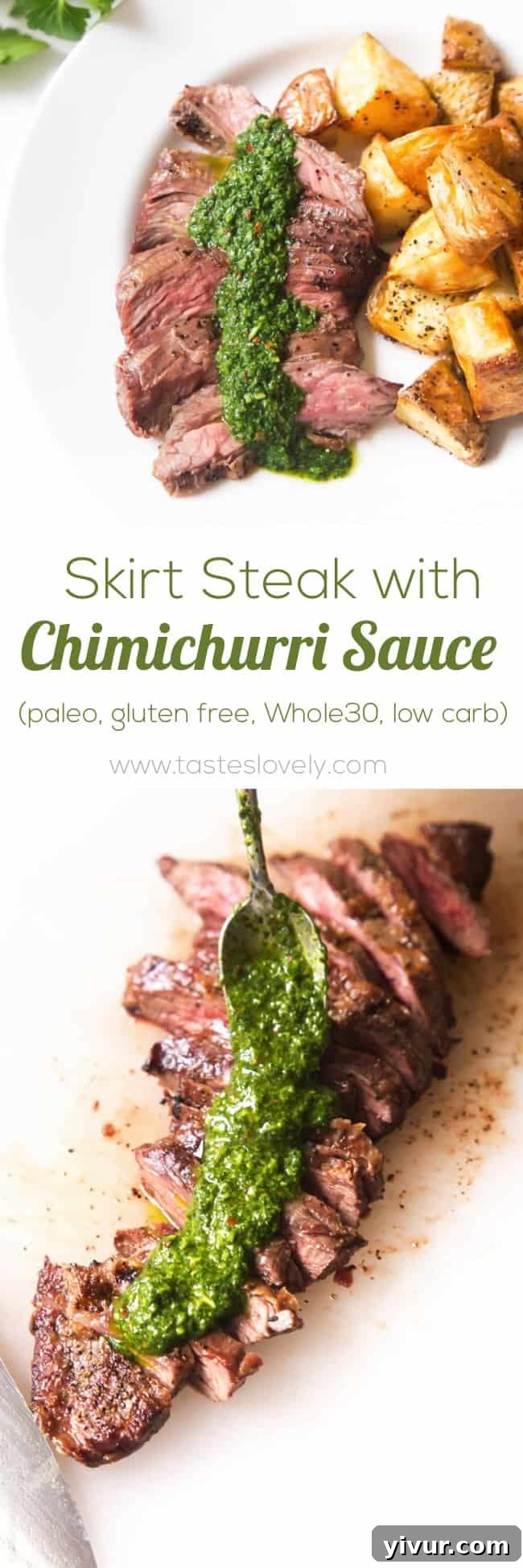 Beautifully plated Skirt Steak with Chimichurri and delicious sides, showcasing a complete, healthy meal idea.