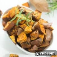 Delicious Rosemary Roasted Sweet Potatoes recipe image.