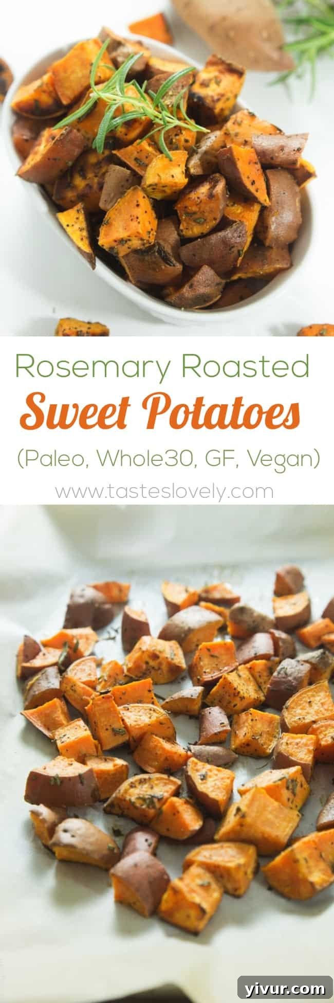 Full plate of Rosemary Roasted Sweet Potatoes, showcasing their vibrant color and texture.